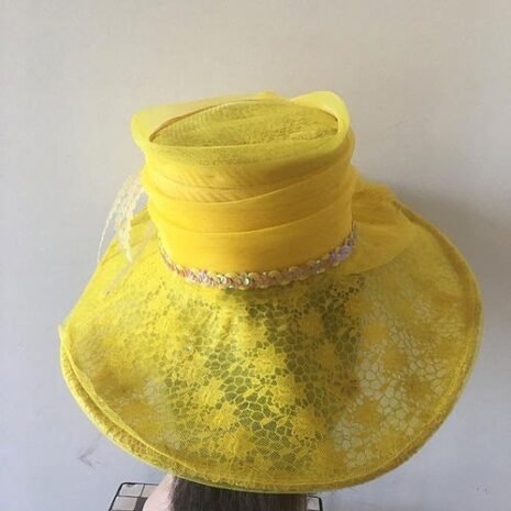 Big Yellow Wedding Hat Back View Big Yellow Wedding Hat Back View