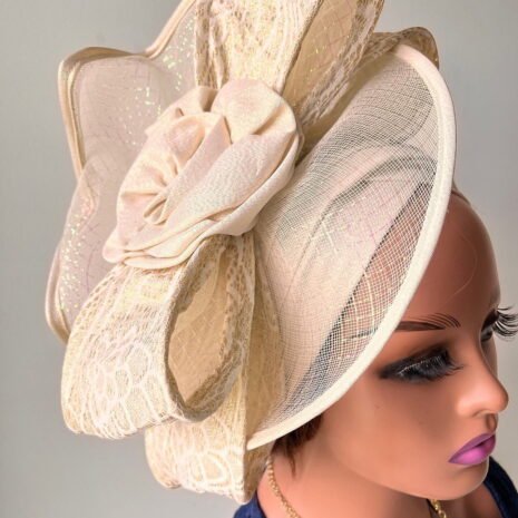 Champagne-Bow-fascinator-Turban-Top Champagne-Bow-fascinator-Turban-Top