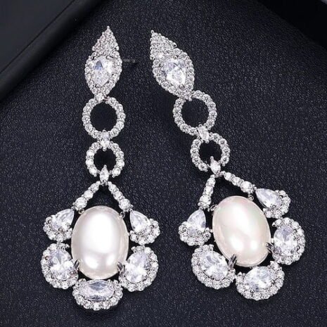 Dangling pearl CZ Pave Earring Two Dangling pearl CZ Pave Earring Two
