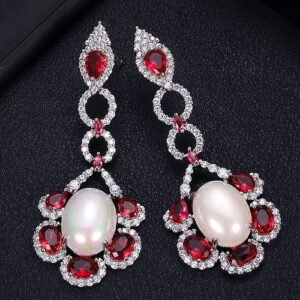 Dangling pearl CZ Pave Earring