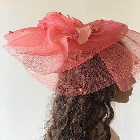 Pink Straw Fascinator Side View Pink Straw Fascinator Side View