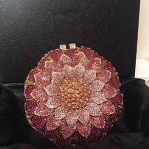 Pink Floral Leaves Crystal Purse