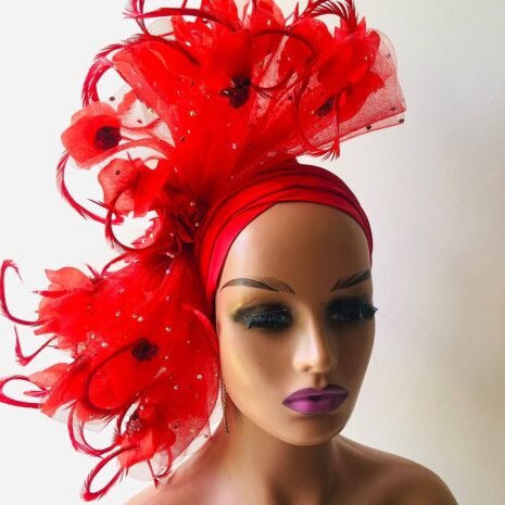 Red Native fascinator Turban ( Special Order )