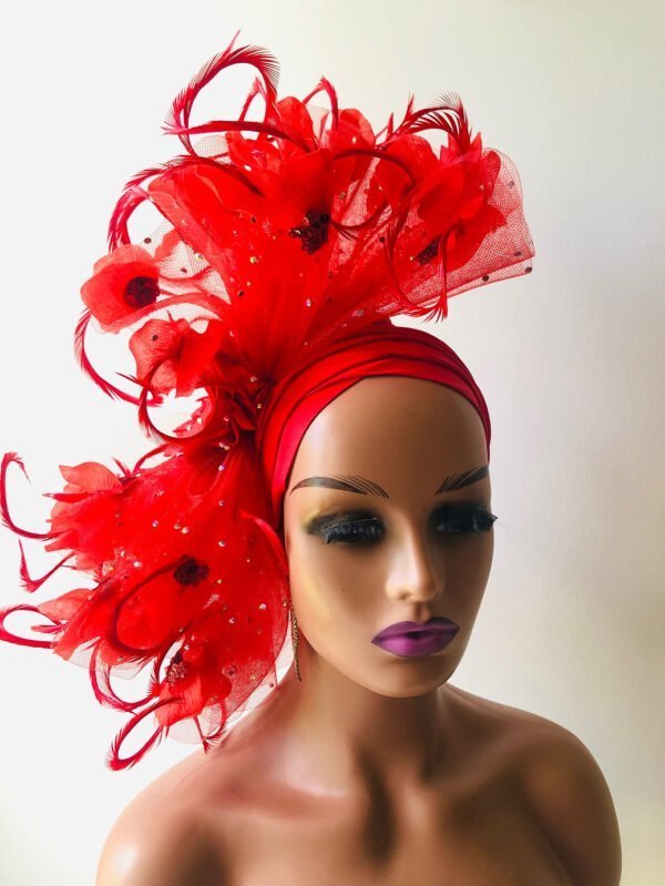 Red Native fascinator Turban ( Special Order )