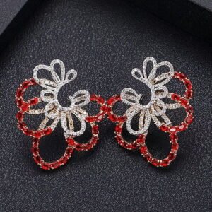 Red and Silver Classy CZ Handmade Earrings