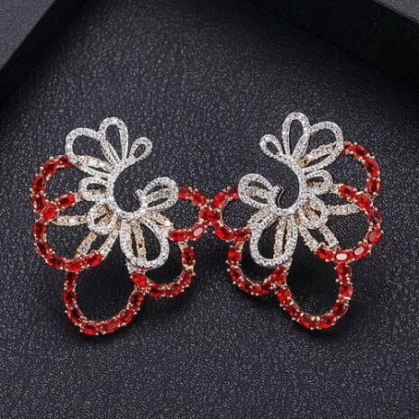 Red and Silver Classy CZ Handmade Earrings