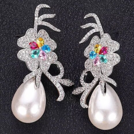 Silver Teardrop Pearl Earring Four Silver Teardrop Pearl Earring Four