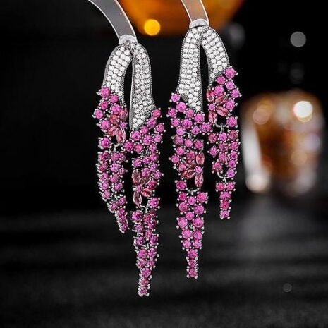 Silver and Purple Cubic Zirconia Earrings