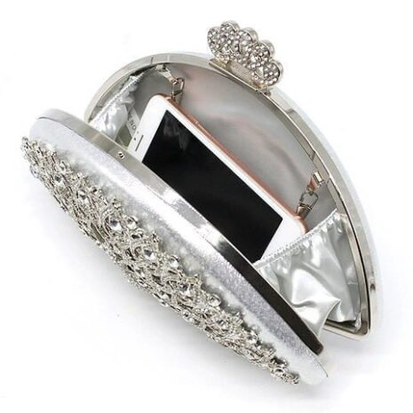 Silver Peacock Rhinestone Purse Interior Silver Peacock Rhinestone Purse Interior