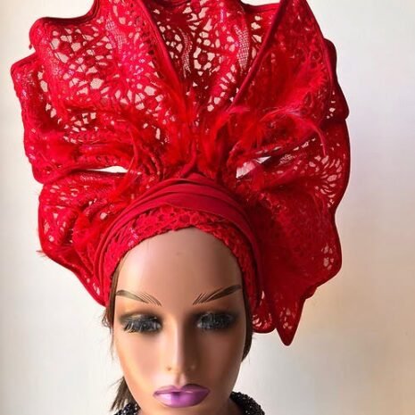 Red Auto Gele Head-tie Asa Auto Gele Wedding Gele One