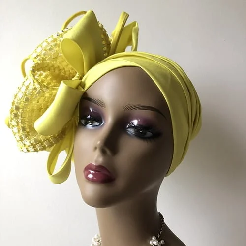 Yellow fascinator Turban One