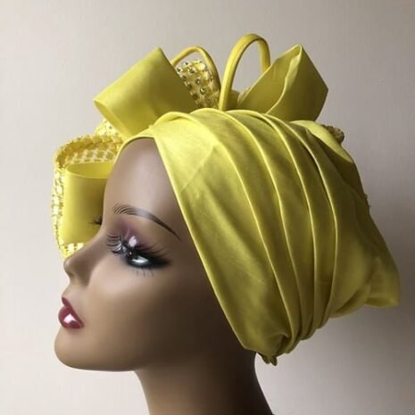 Yellow fascinator Turban Two Yellow fascinator Turban Two