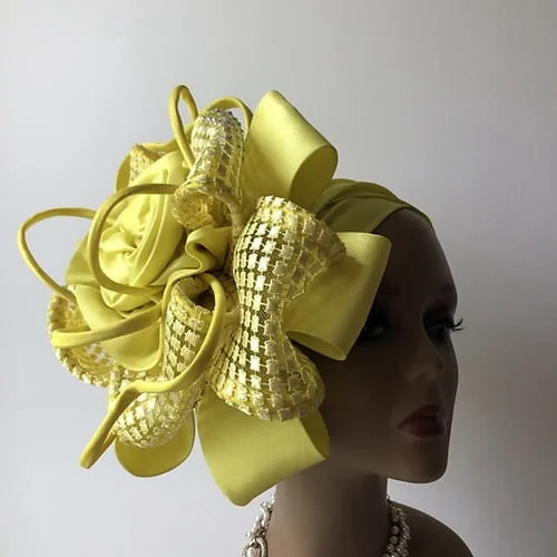 Yellow fascinator Turban Five