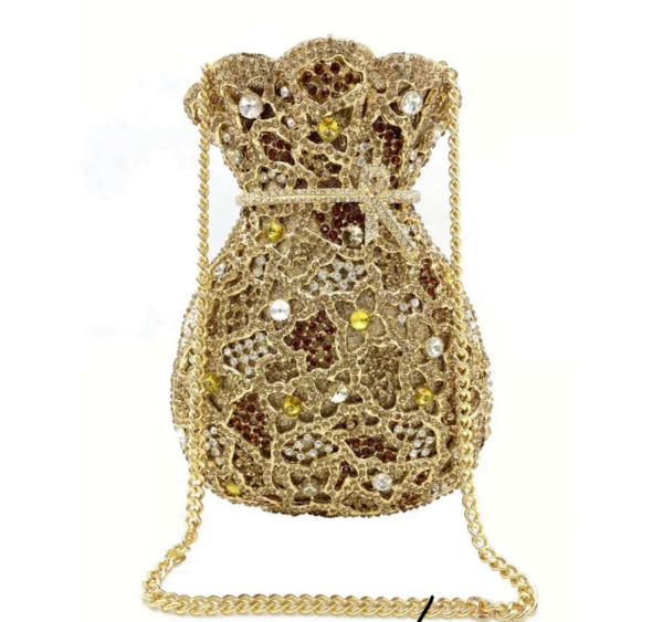 Gold Crystal Rhinestone Clutch With Hanging Chain Two