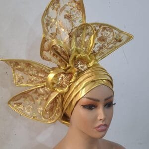 Golden Wema Floral Lace Auto Gele