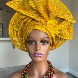 Adama Yellow Asoke Net Auto Gele