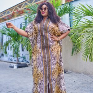 Adire Asoke Short Sleeve Kaftan Dress For Ladies